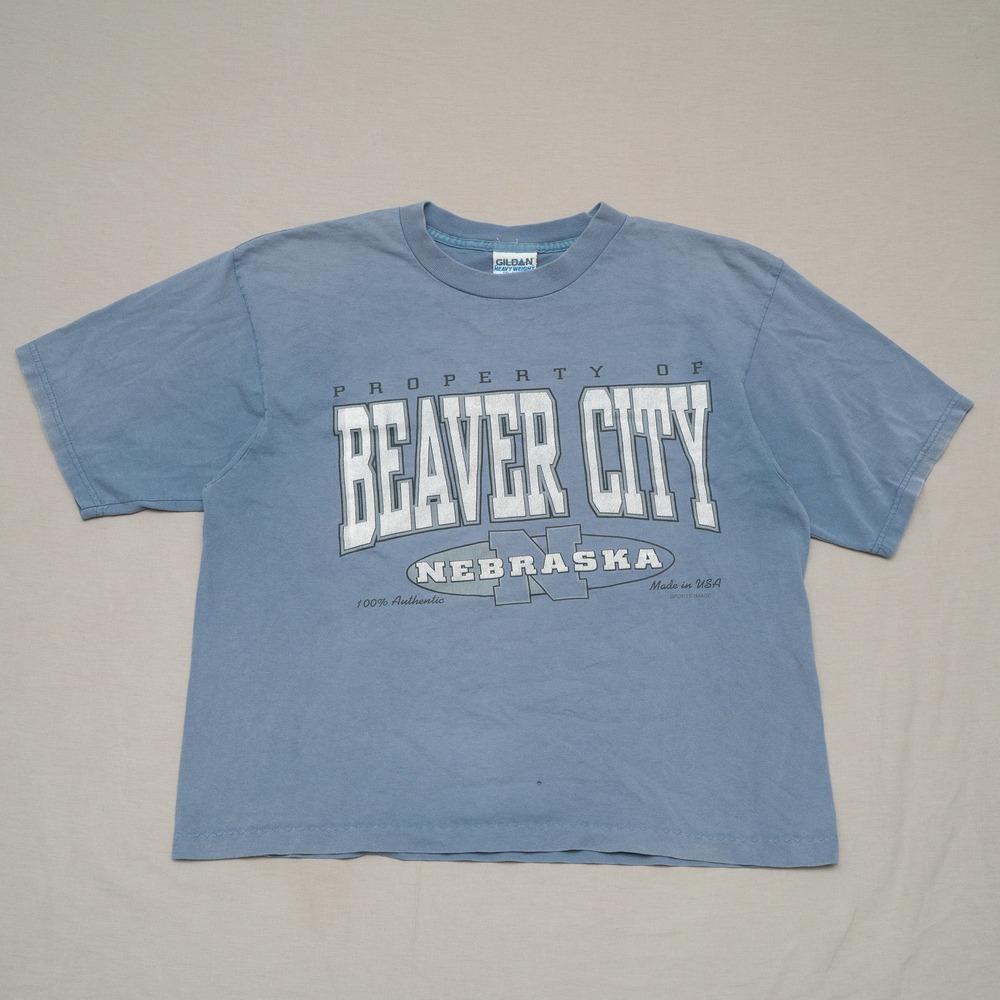 Vtg 90s Beaver City Nebraska Souvenir Shirt Cropped Boxy Gildan Heavyweight L‎